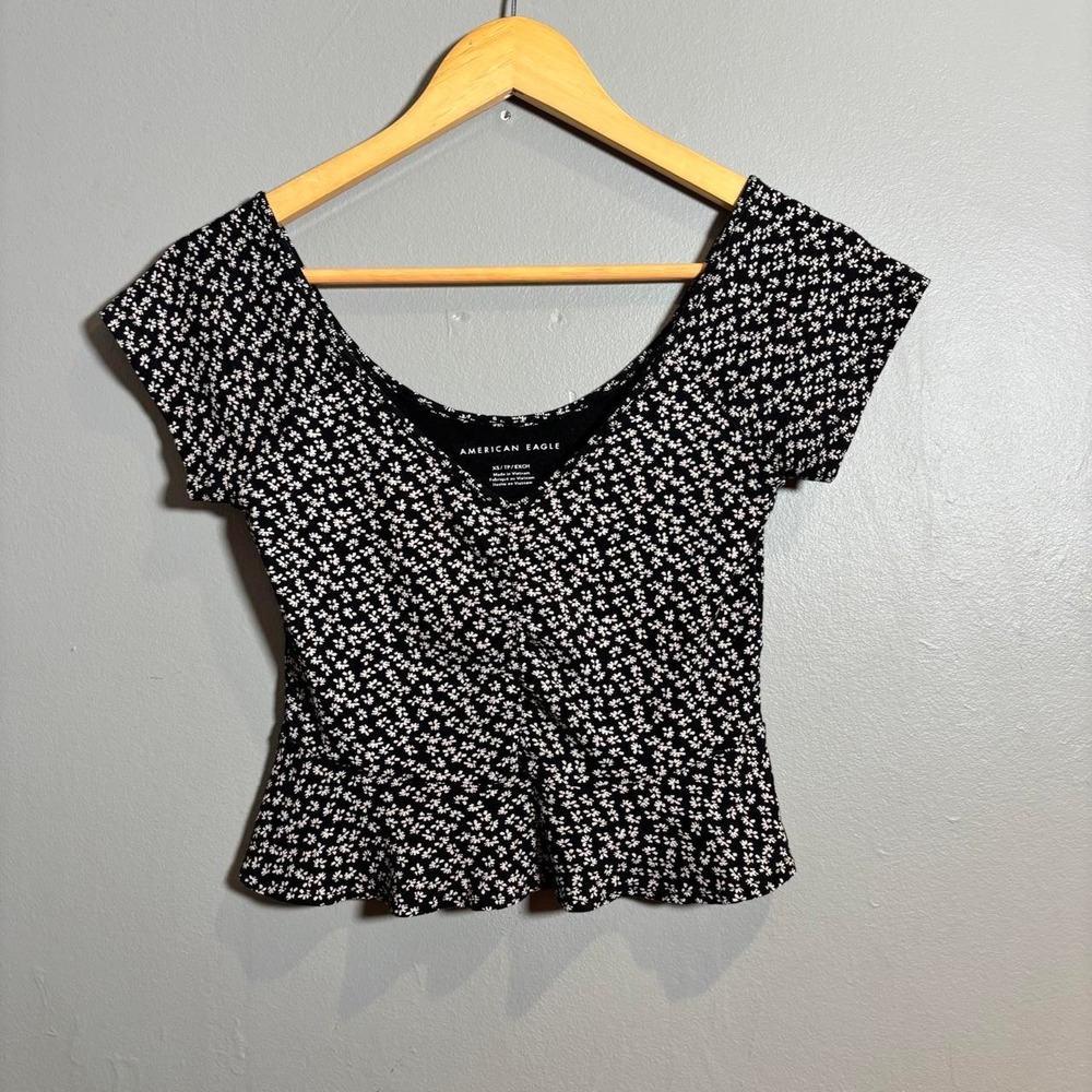 American Eagle Y2K Whimsigoth 90s Crop Top XS Dark Floral Fairy Grunge